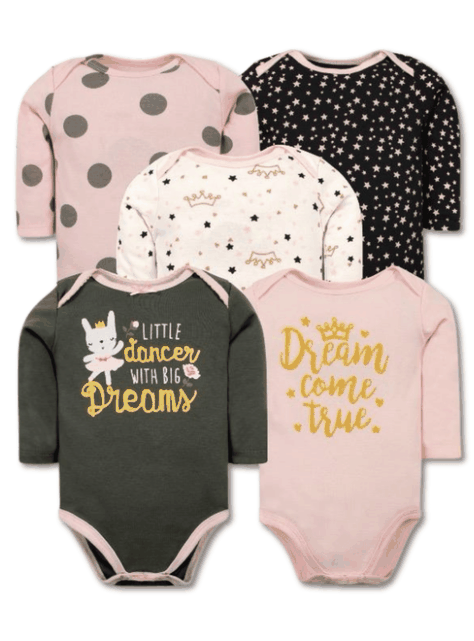 Pack 5 Bodys Bebé Niña Manga Larga Tedmimak 100% Algodón Ballet Dreams-0