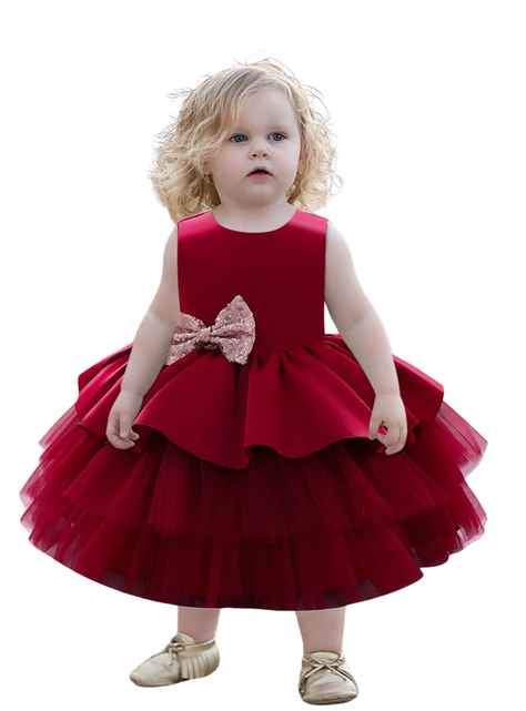 Vestidos de Fiestas con Tul Volantes para Niñas 1a5 años Princesa Rubí-0