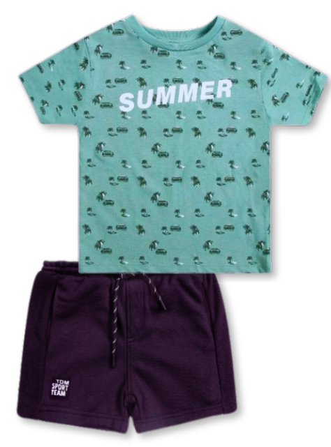 Set 2 Piezas Conjunto Niño Polera y Short Tedmimak Verano 100% Algodón Happy Summer-0