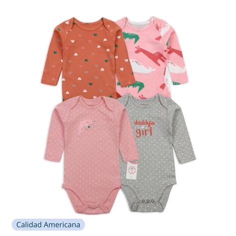 Pack 4 Bodys Bebe Niña Tedmimak Manga Larga Surtido-5