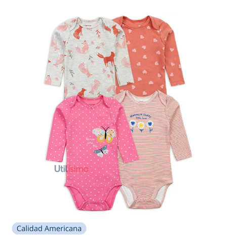 Pack 4 Bodys Bebe Niña Tedmimak Manga Larga Surtido-3