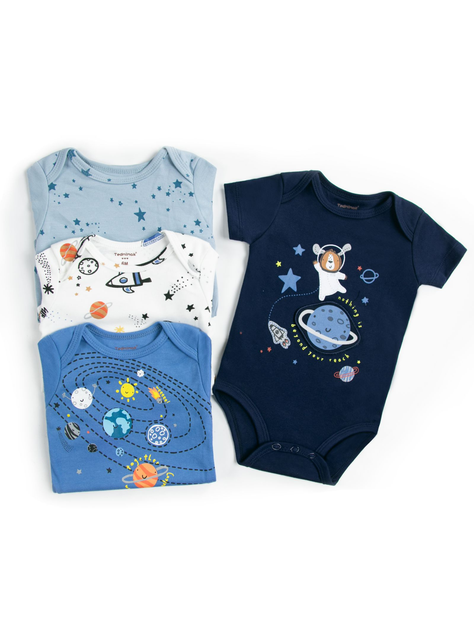 Pack 4 Bodys Niño Manga Corta Tedmimak 100% Galaxia Azul-1