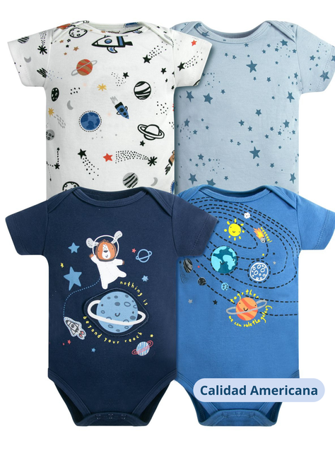 Pack 4 Bodys Niño Manga Corta Tedmimak 100% Galaxia Azul-3