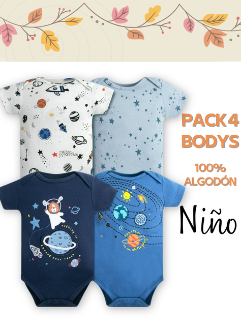 Pack 4 Bodys Niño Manga Corta Tedmimak 100% Galaxia Azul-4
