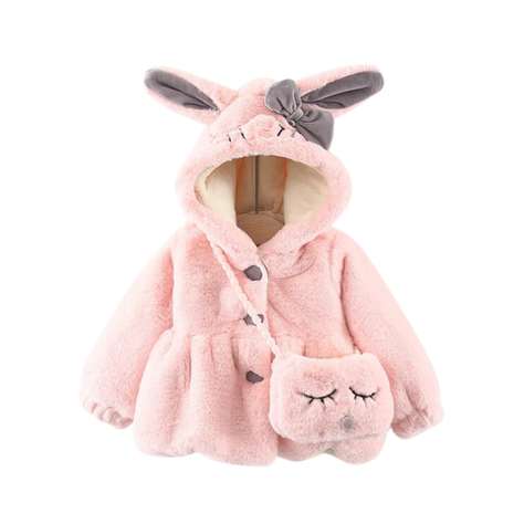 Polerón Forrado Polar Con Capucha, Orejas, Bolso Niña Rosa Claro Jump Kids-0