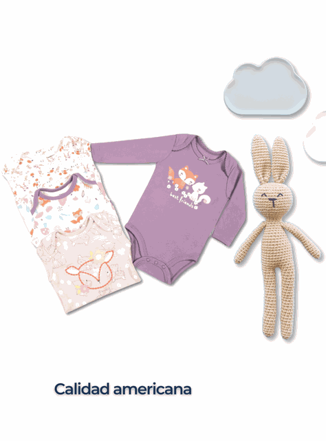 Pack 4 Bodys Bebé Niña Manga Larga 100% Algodón Zorritos Purple-5