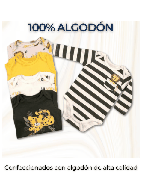 Pack 5 Bodys Bebé Niño Manga Larga 100% Algodón Safari Adventure-1