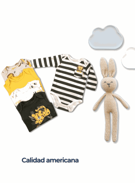 Pack 5 Bodys Bebé Niño Manga Larga 100% Algodón Safari Adventure-5