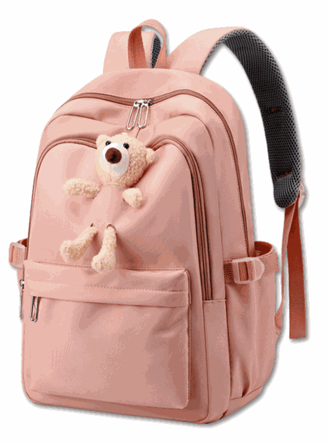Mochila Escolar Juvenil 46cm Niñas Estilo Kawaii Cute Teddy Bear Pink-0