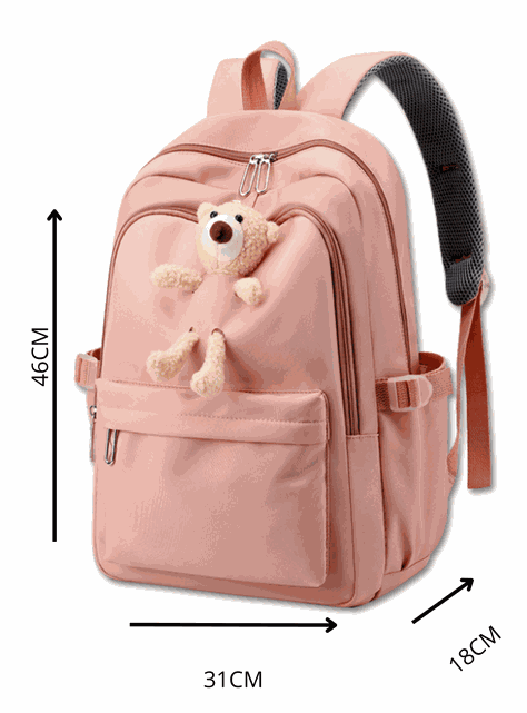 Mochila Escolar Juvenil 46cm Niñas Estilo Kawaii Cute Teddy Bear Pink-1
