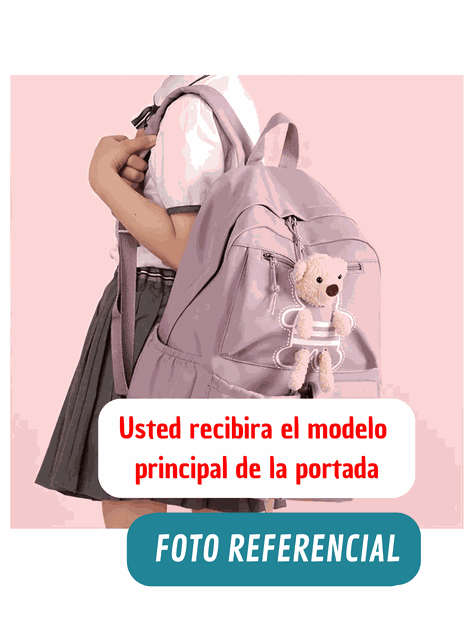 Mochila Escolar Juvenil 46cm Niñas Estilo Kawaii Cute Teddy Bear Pink-2