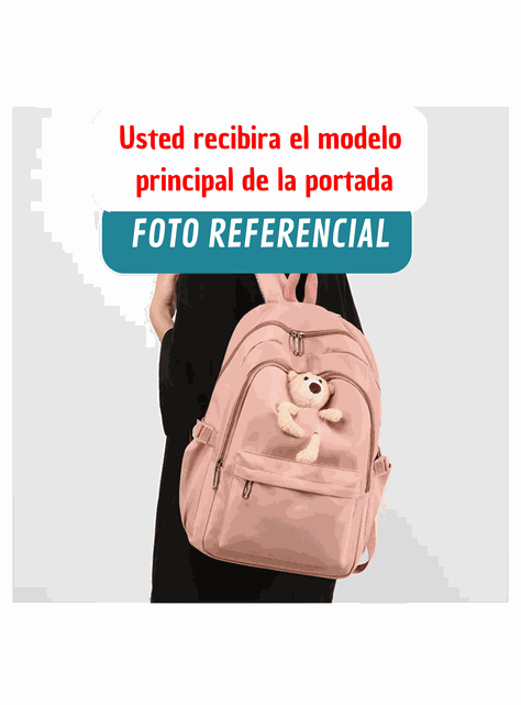 Mochila Escolar Juvenil 46cm Niñas Estilo Kawaii Cute Teddy Bear Pink-3