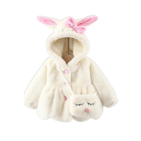 Polerón Forrado Polar Con Capucha, Orejas, Bolso Niña Blanco Jump Kids-0