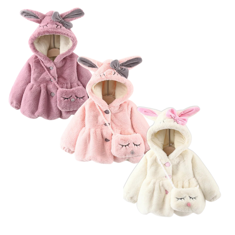 Polerón Forrado Polar Con Capucha, Orejas, Bolso Niña Blanco Jump Kids-2
