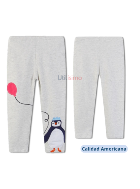 Calzas Niña Pinguino Globo Gris Claro Jump Kids 100% Algodón-1