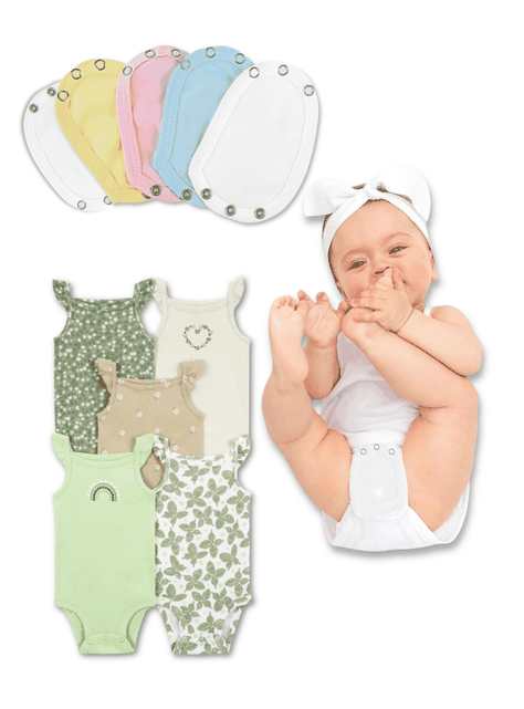 Pack 5 Unidades Extensor Body Bebé +Pack 5 Bodys Algodón Niña Sin Mangas Verde Mariposas-0