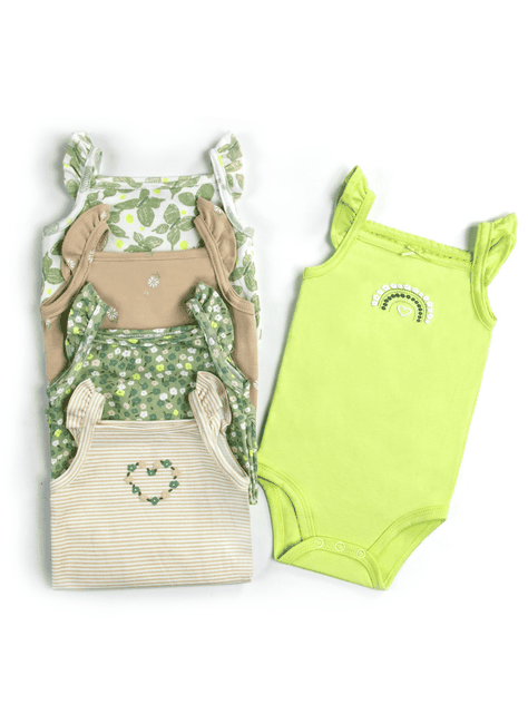 Pack 5 Unidades Extensor Body Bebé +Pack 5 Bodys Algodón Niña Sin Mangas Verde Mariposas-3