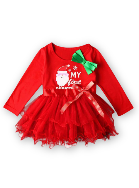 Vestido Navidad para Niñas con Tul Manga Larga 2a6 años Dulce Navidad-0