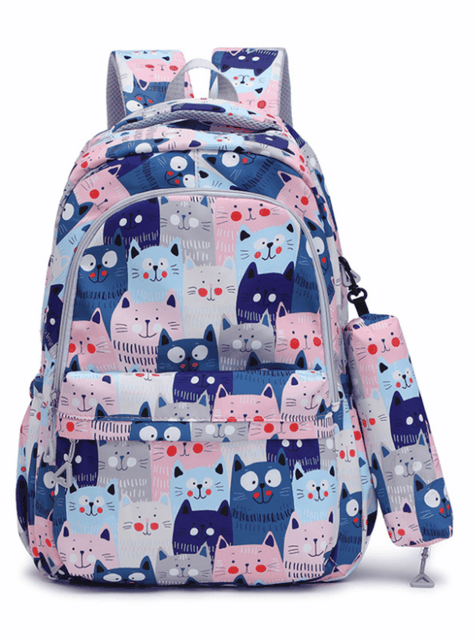 Mochila Escolar 44cm Diseño Estampado Cats and Bears Blue Cats-0