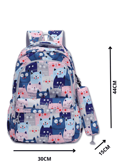 Mochila Escolar 44cm Diseño Estampado Cats and Bears Blue Cats-1