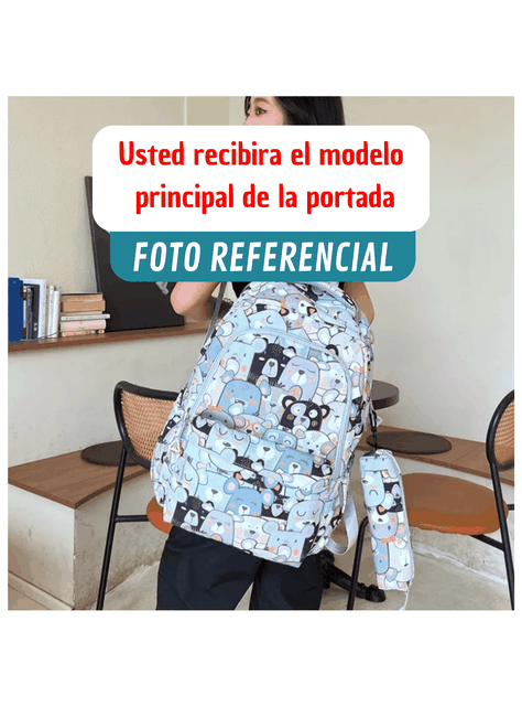 Mochila Escolar 44cm Diseño Estampado Cats and Bears Blue Cats-3