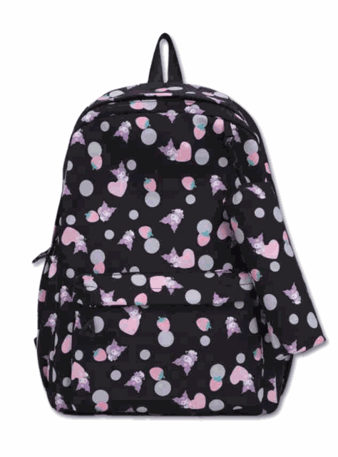 Mochila Kuromi Escolar 44cm Sanrio Estilo Kawaii Black-0