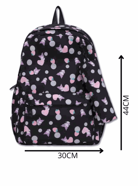 Mochila Kuromi Escolar 44cm Sanrio Estilo Kawaii Black-1