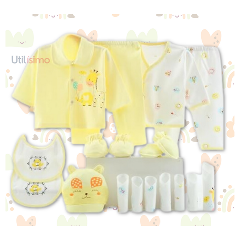 Set 18 Piezas Ajuar Niño Jirafa Elefante Amarillo Jump Kids 100% Algodón-3