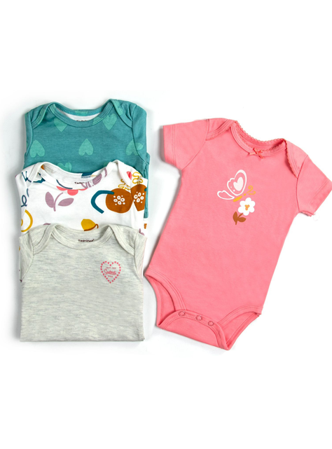 Pack 4 Bodys Niña Manga Corta Tedmimak 100% Algodón Mariposas Rosa-1
