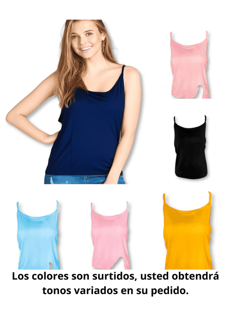 Pack 6 Poleras Mujer Sin Mangas Fibra Bambú Pabilo Colores Surtidos-3