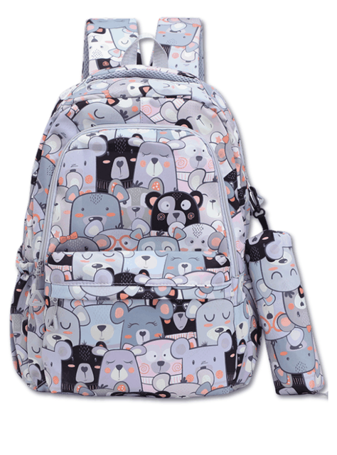 Mochila Escolar 44cm Diseño Estampado Cats and Bears Light Gray Bears-0