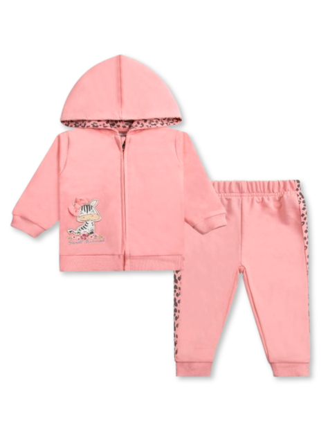 Set 2 piezas Conjunto Buzo Poleron Bebé Niña 100% Algodón Cebra Rosa-0