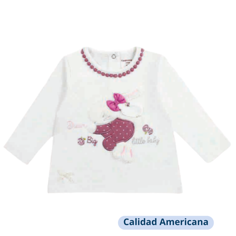 Polera Manga Larga Niña BigLittleBaby Blanca Tedmimak 100% Algodón-0