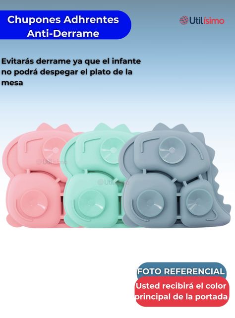 Set De Alimentación Bebé Silicona 5 Piezas Dinosaurio Libre BPA Celeste-3