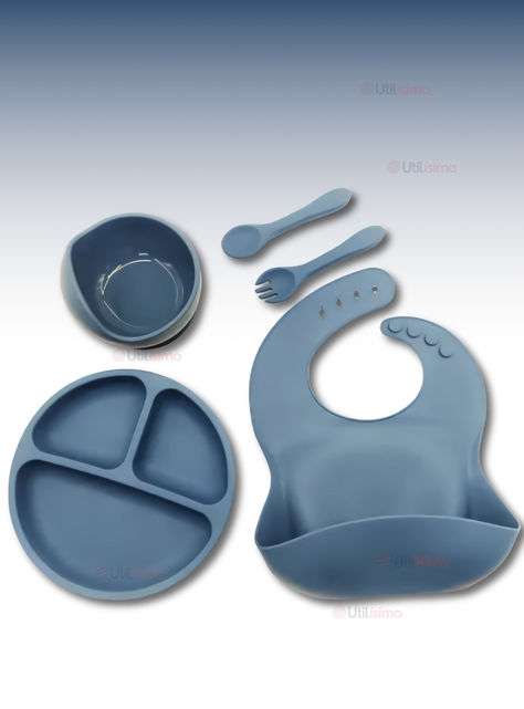 Set De Alimentación Bebé Silicona 5 Piezas Libre BPA Azul-0