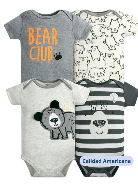 Pack 4 Bodys Niño Manga Corta Tedmimak 100% Algodón Bear Club-3