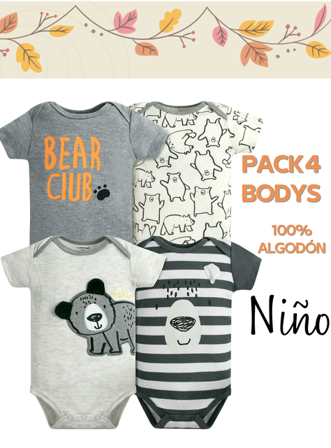 Pack 4 Bodys Niño Manga Corta Tedmimak 100% Algodón Bear Club-4