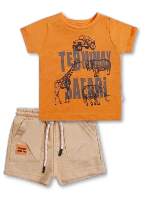 Set 2 Piezas Conjunto Polera y Short Tedmimak Verano 100% Algodón Jirafa Safari-0