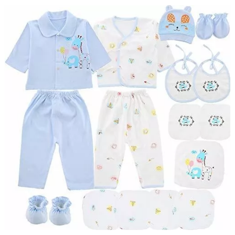 Set 18 Piezas Ajuar Niño Jirafa Elefante Celeste Jump Kids 100% Algodón-0