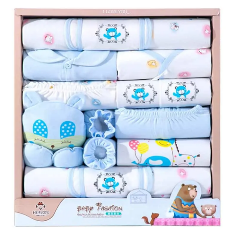 Set 18 Piezas Ajuar Niño Jirafa Elefante Celeste Jump Kids 100% Algodón-1
