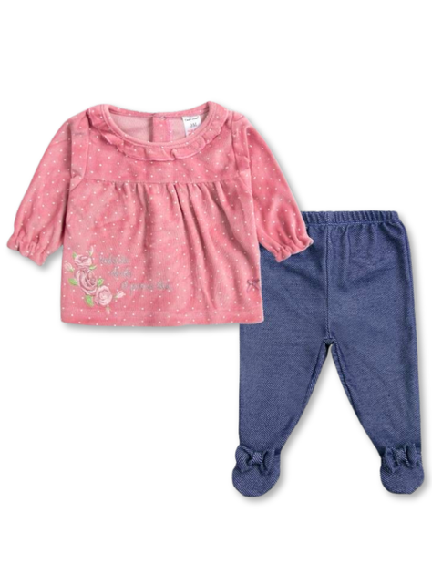 Set 2 piezas Conjunto Bebé Buzo Polerón Niña 100% Plush Rosa Princesa-0