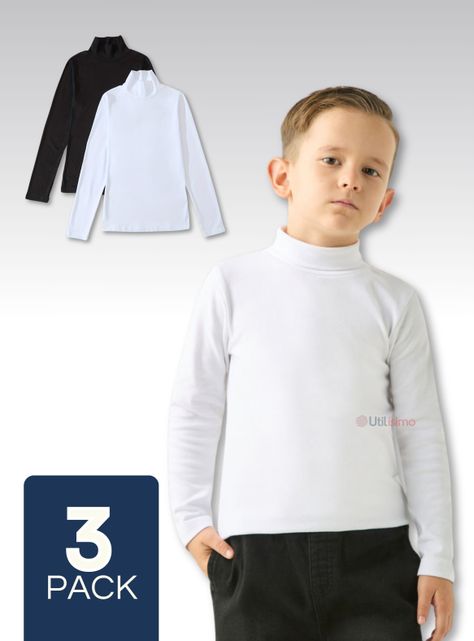Pack 3 Camisetas Polera Beatle Algodón Niño Primera Capa Blanco Negro-0