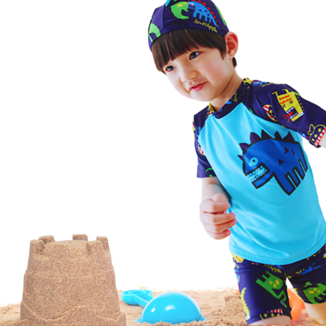 Traje De Baño 3 Piezas Manga Corta Jump Kids Dinosaurios Azul-0