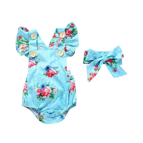 Body Floreado con Volado y Cinta para Bebé Niña Jump Kids Turquesa-0