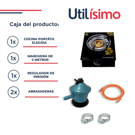 Cocinilla Encimera a Gas Vidrio Templado LINE 1 Plato-4