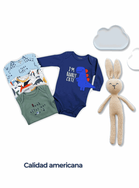  Pack 4 Bodys Bebé Niño Manga Larga Tedmimak 100% Algodón Blue Dinosaur-5