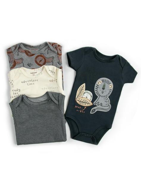 Pack 4 Bodys Niño Manga Corta Tedmimak 100% Rayas Gris-1
