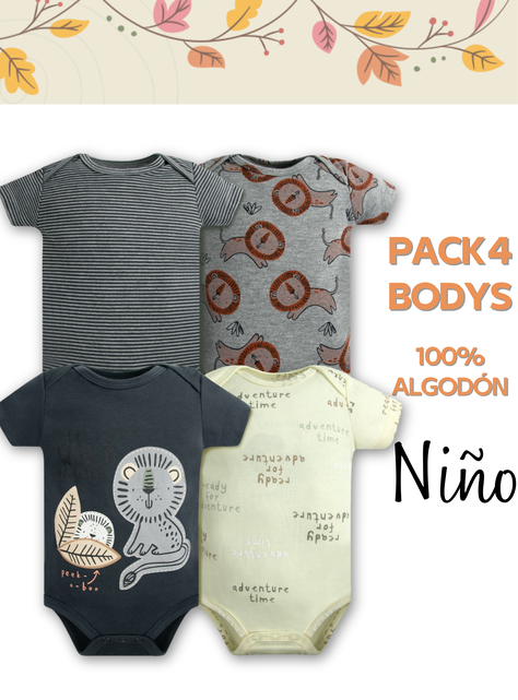 Pack 4 Bodys Niño Manga Corta Tedmimak 100% Rayas Gris-4