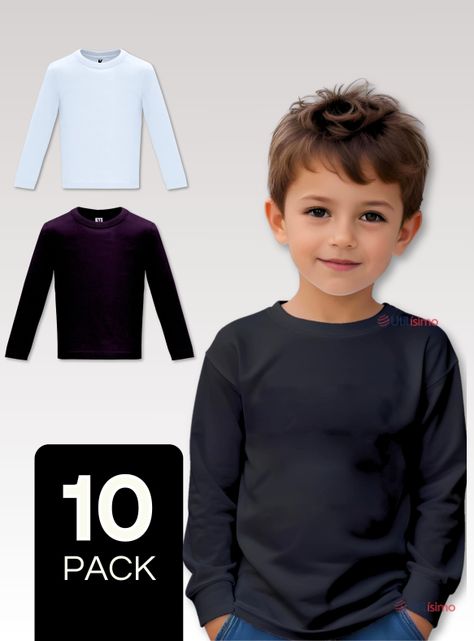 Pack 10 Camisetas Poleras  Algodón Primera Capa Invierno Niño-0