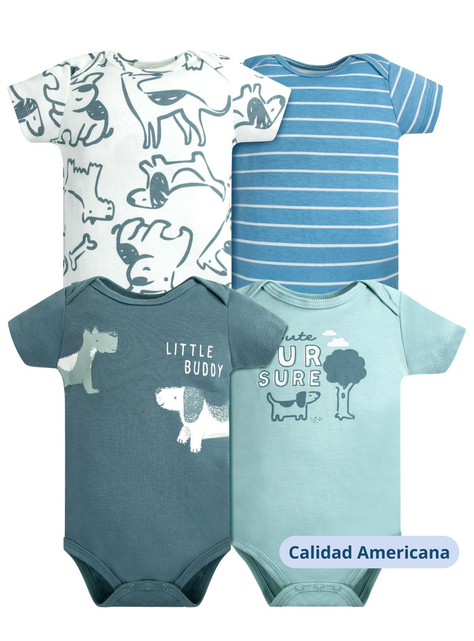 Pack 4 Bodys Niño Manga Corta Tedmimak 100% Blue Dogs-3